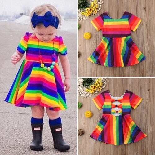 Toddler Kid Baby Girl Rainbow Short Sleeve