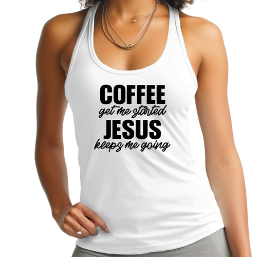 Womens Fitness Tank Top Graphic T-shirt - Coffee Get me Started - Jesu