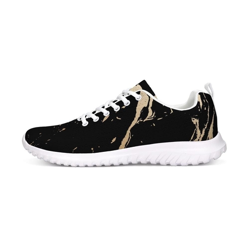Womens Sneakers - Black and Gold Swirl Style Canvas Sports Shoes / Run