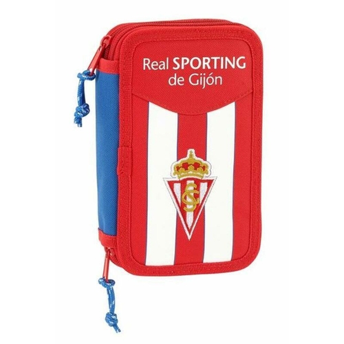 Double Pencil Case Real Sporting de Gijón White Red 12.5 x 19.5 x 4 cm