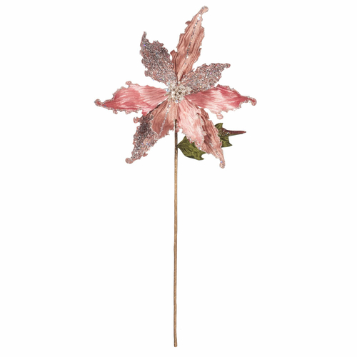 Vickerman OF181458 20 in. Rose Gold Pointed Pearl Poinsettia Spray wit