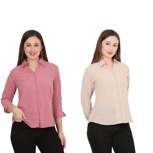 Womens Solid Formal Shirt PACK OF 2 PINK AND BEIGE  M