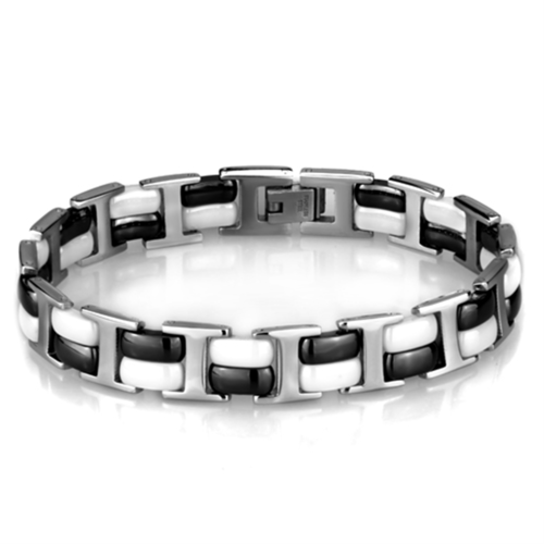 Women High Polished Stainless Steel Bracelet with Ceramic in Jet - 8.2