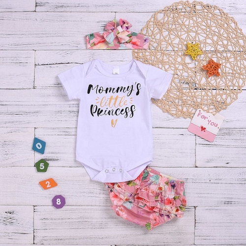 Infant Baby Girl Letter Print Romper Bodysuit +