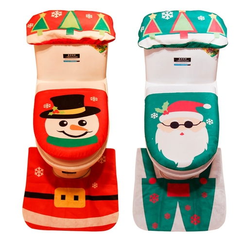 3pcs Fancy Santa Claus Rug Seat Bathroom