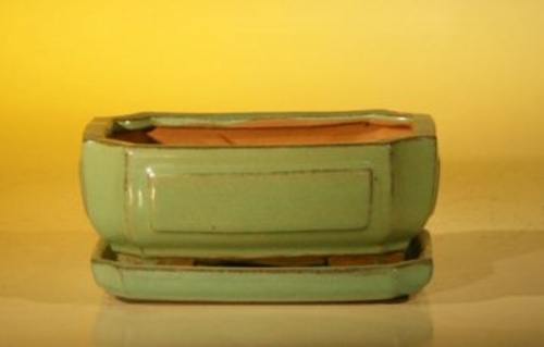 Light Green Ceramic Bonsai Pot - Rectangle Professional Series with