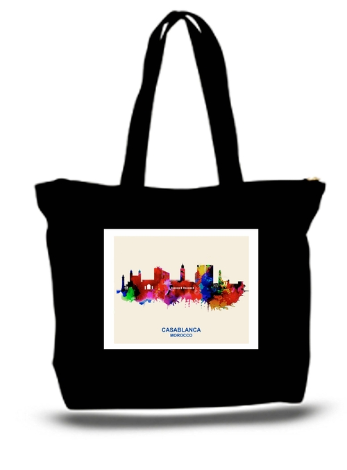 CasaBlanca Skyline Watercolor Art Tote New Zipper Bag