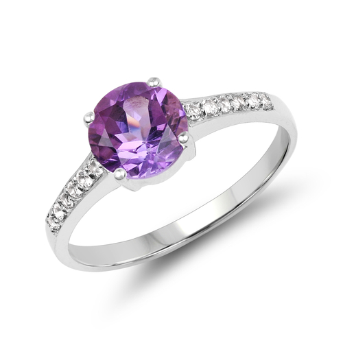 1.32 Carat Genuine Amethyst & White Topaz .925 Sterling Silver Ring