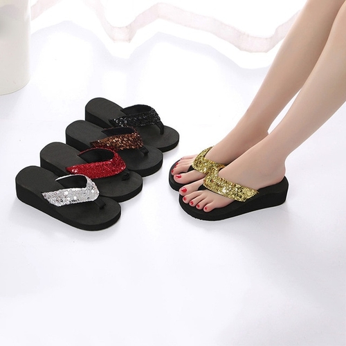 Summer Sequins Anti-Slip Sandals High Heel Slipper