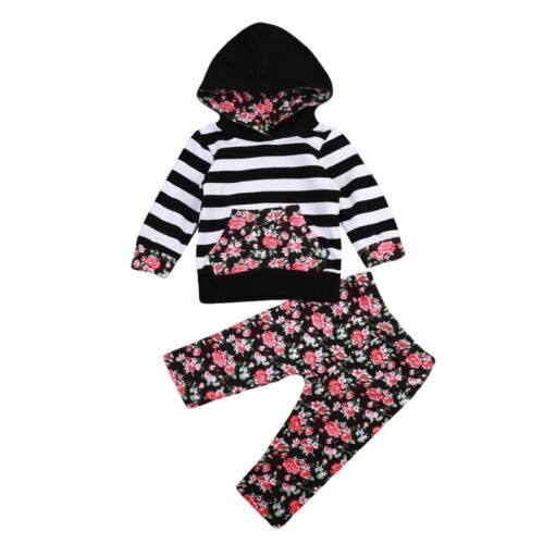 Fashion Newborn Baby Girls Floral Stripes Hoodies
