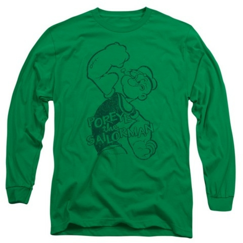 Trevco Popeye-Spinach Strong Long Sleeve Adult 18-1 Tee, Kelly Gre
