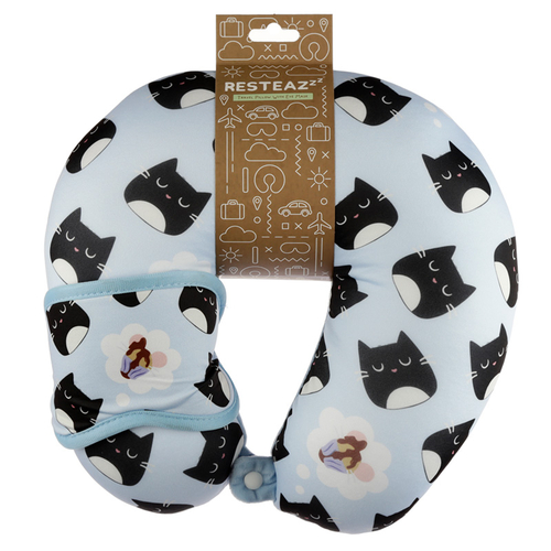 Feline Fine Cat Relaxeazzz Travel Pillow & Eye Mask Set