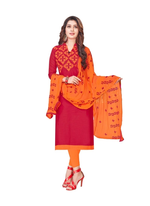 Generic Women's Slub Cotton Salwar Material (Red,