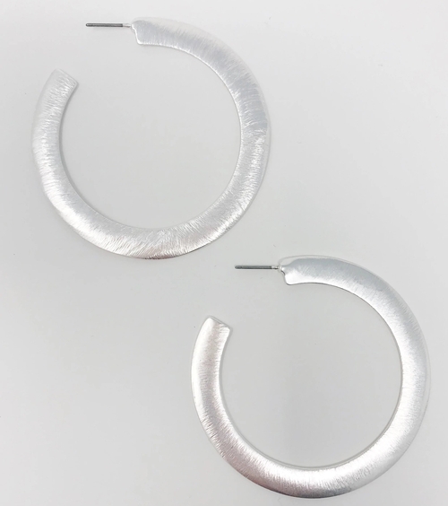 Alma Thick Flattened Metal Hoop Earrings, Silver