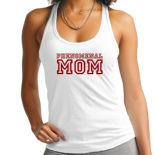 Womens Fitness Tank Top Graphic T-shirt - Phenomenal Mom Red Print
