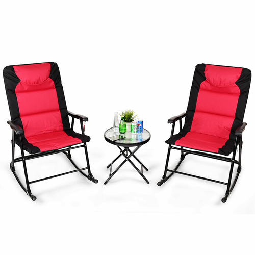 3 Pcs Folding Bistro Set Outdoor Rocking Chairs and Table Set