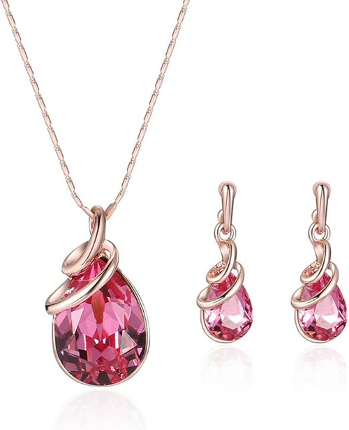 Teardrop Red Jewelry Sets for Women Rose Gold 