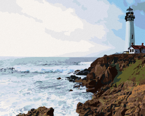 Paint by Numbers - LIGHTHOUSE ON A ROCK AND WAVES