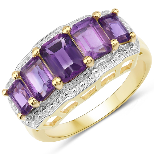 14K Yellow Gold Plated 2.45 Carat Genuine Amethyst .925 Sterling