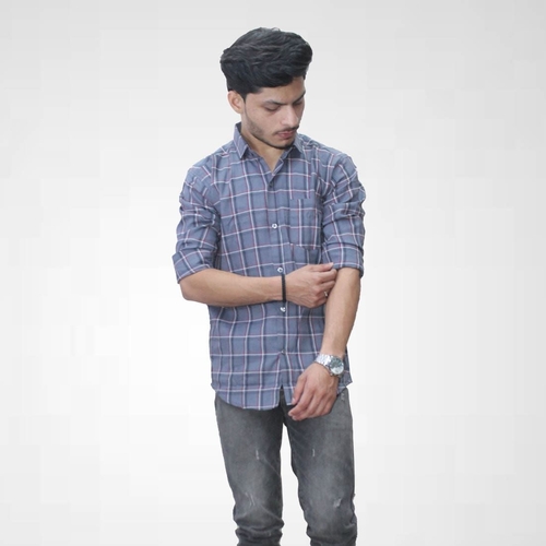 Grey Cotton Checkered Long Sleeves Shirt (Size-2XL) (Color-GREY)