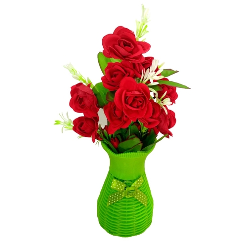 Plastic Vase with Rose bunch Green (1 Piece)