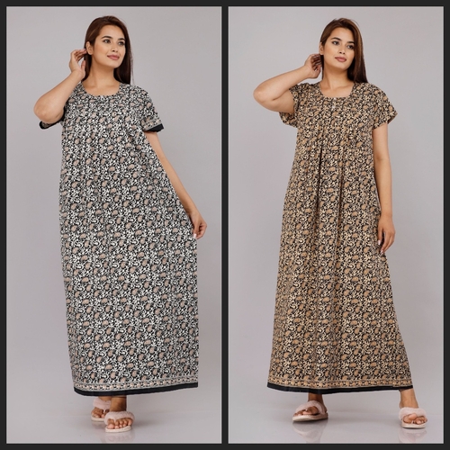 Cotton Ladies Nighty Half Sleeves Fancy Night Nighties Gown Maxi for