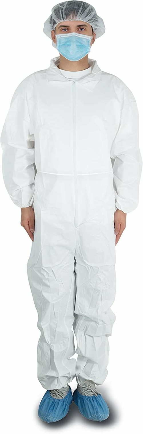 White Disposable Coverall. X-Large SMS 50 gsm Overall with Elastic