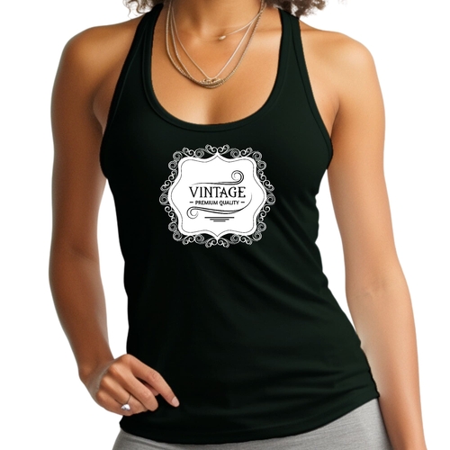 Womens Fitness Tank Top Graphic T-shirt Vintage Premium Quality White
