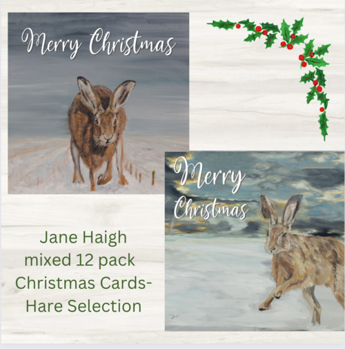 Jane Haigh Christmas Card Selection - Hares - 12 cards FREE P&P