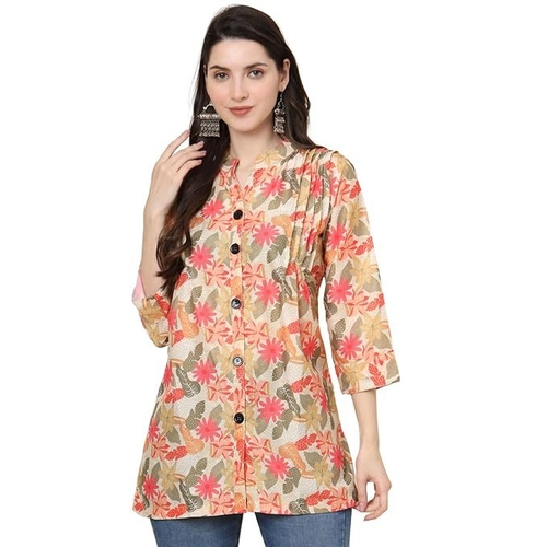 Womens Lightweight Long Casual 3/4 Sleeve Collor Neck Cotton Digital