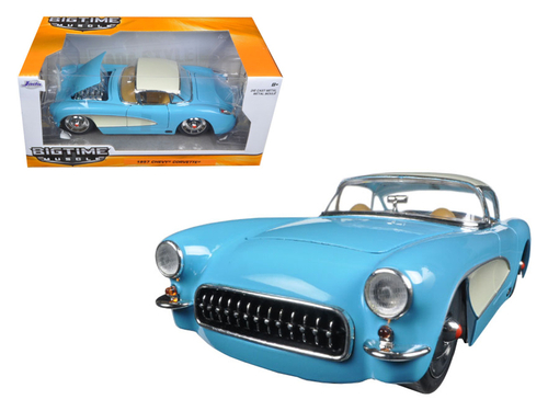 1957 Chevrolet Corvette Sky Blue with Cream Top and Side 1/24 Diecast