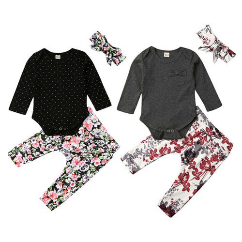 0 18M Baby 3Pcs Floral Clothes Set Newborn Infant