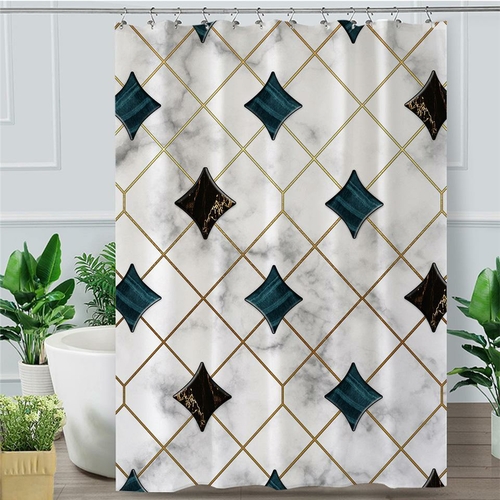 Classic Marble with Dark Diamonds Shower Curtain