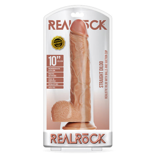 RealRock Realistic 10 in. Straight Dildo With Balls and Suction Cup