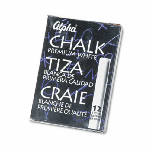 Quartet 314005 Alpha Nontoxic Low Dust Chalk  White  12 Sticks/Pack