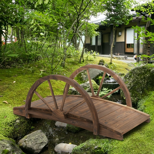 Outsunny 3.3ft Wooden Garden Bridge Arc Stained Finish Walkway with