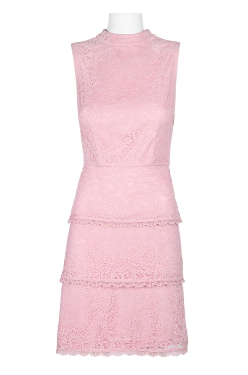 Adrianna Papell High Neck Sleeveless Zipper Back Tired Lace Dress