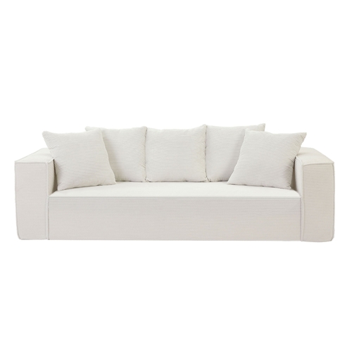 88.97inch Corduroy Sofa with 5 Matching Toss Pillows, Sleek Design,