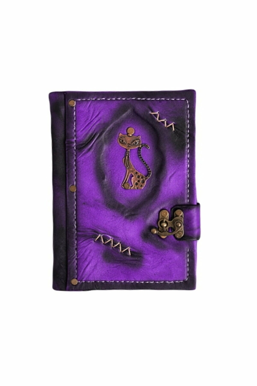 Cat Figure Leather Notebook Purple Diary Sketchbook Notepad