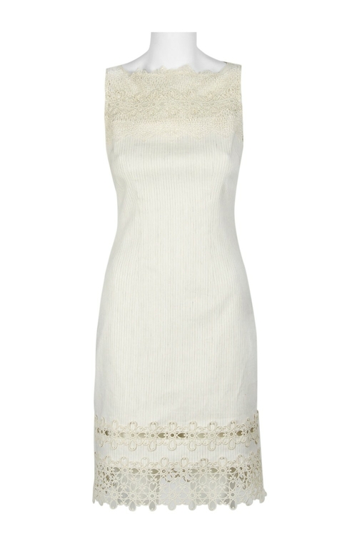 Elie Tahari Scalloped Boat Neck Sleeveless Zipper Back Lace Linen