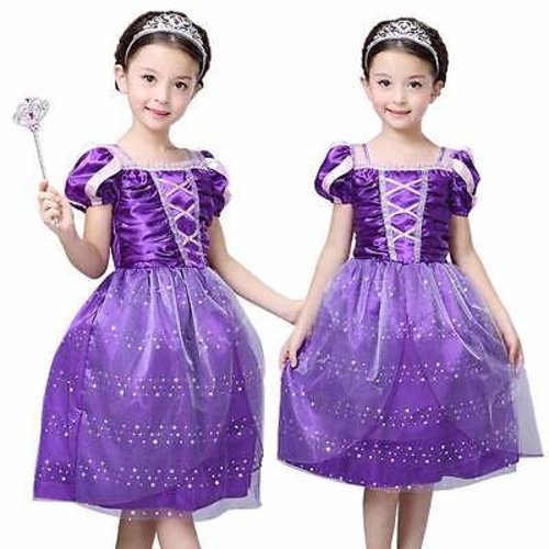Toddler Kids Girls Cartoon Princess Purple Dress