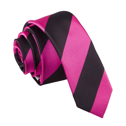 Striped Skinny Tie - Hot Pink & Black
