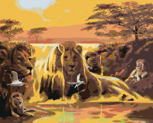 Zuty - Paint by Numbers - LION, WATERFALL AND SUN (D. RUSTY RUST),