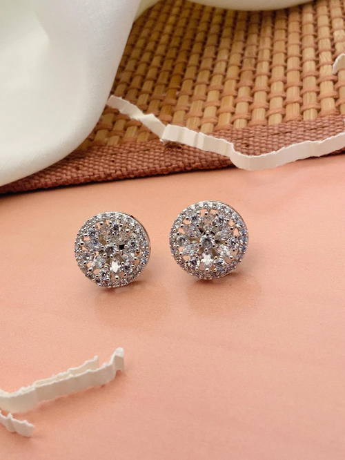 Premium Silver Plated American Diamond Studs Earring