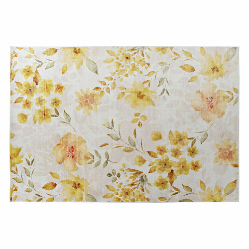 Carpet DKD Home Decor Yellow White Polyester Cotton Flowers (200 x 290