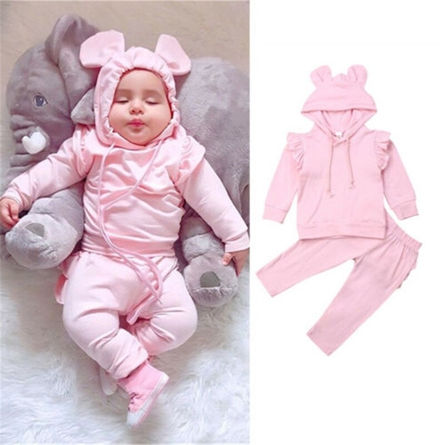 Cute Autumn Kids Baby Girls Solid 2Pcs Sets