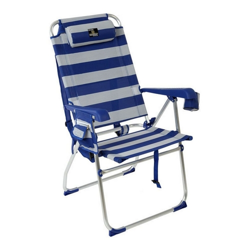 Folding Chair with Headrest Blue/White Striped