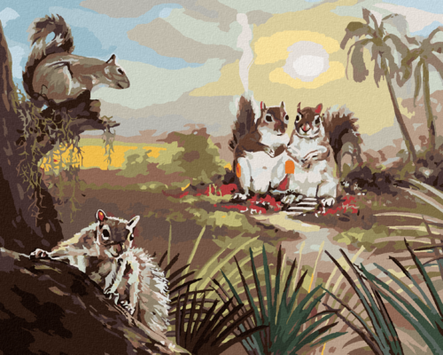 Zuty - Paint by Numbers - SQUIRRELS AND SUNSET (D. RUSTY RUST), 40x50