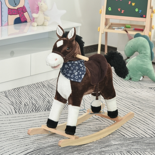 Qaba Kids Plush Ride-On Rocking Horse Toy Cowboy Rocker with Fun
