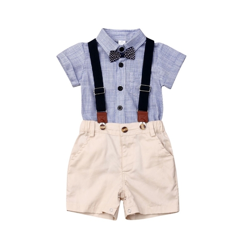 Newborn Baby Boy Clothes Short Sleeve Striped Bow